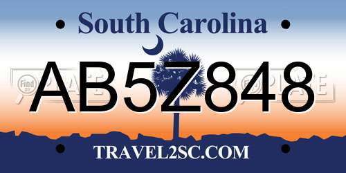 AB5Z848 South Carolina License Plate