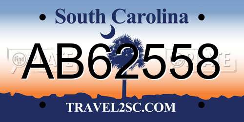 AB62558 South Carolina License Plate