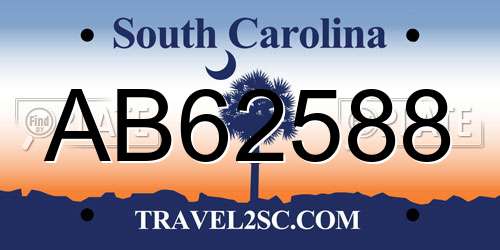 AB62588 South Carolina License Plate