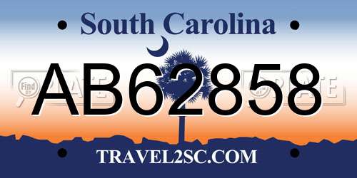 AB62858 South Carolina License Plate