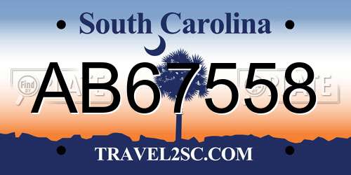 AB67558 South Carolina License Plate