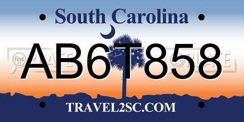 AB6T858 South Carolina License Plate