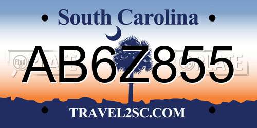 AB6Z855 South Carolina License Plate
