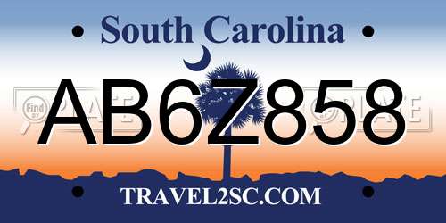 AB6Z858 South Carolina License Plate