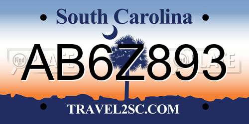 AB6Z893 South Carolina License Plate