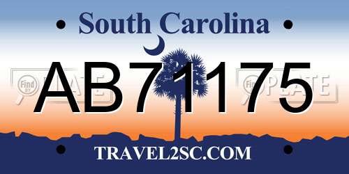 AB71175 South Carolina License Plate