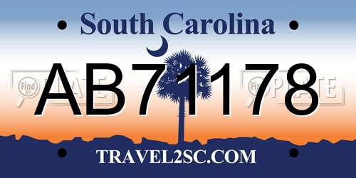 AB71178 South Carolina License Plate