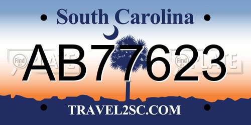 AB77623 South Carolina License Plate