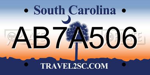 AB7A506 South Carolina License Plate