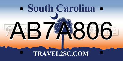 AB7A806 South Carolina License Plate