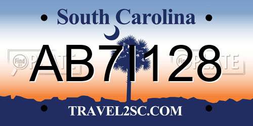 AB7I128 South Carolina License Plate