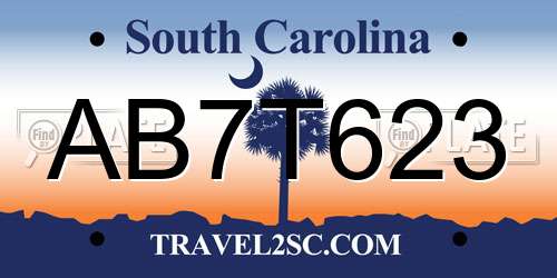 AB7T623 South Carolina License Plate