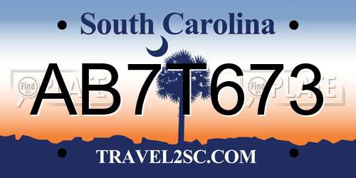 AB7T673 South Carolina License Plate
