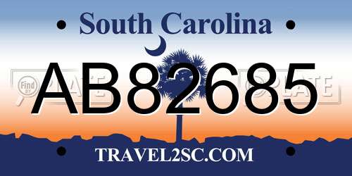 AB82685 South Carolina License Plate