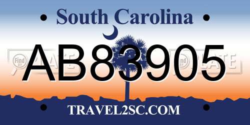 AB83905 South Carolina License Plate