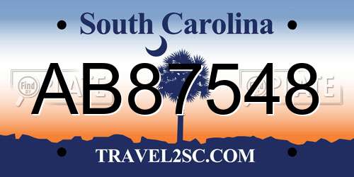 AB87548 South Carolina License Plate