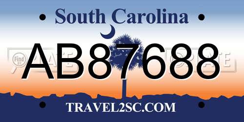 AB87688 South Carolina License Plate