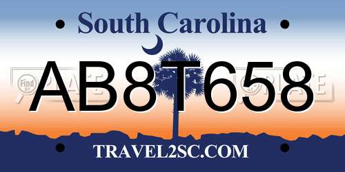 AB8T658 South Carolina License Plate