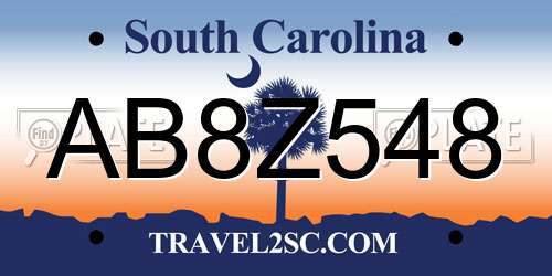 AB8Z548 South Carolina License Plate