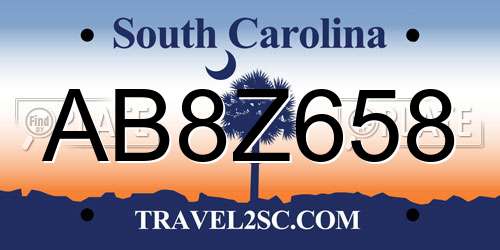 AB8Z658 South Carolina License Plate
