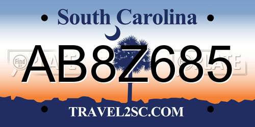 AB8Z685 South Carolina License Plate