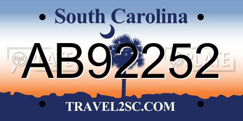 AB92252 South Carolina License Plate