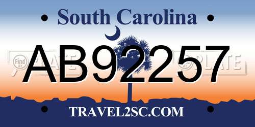 AB92257 South Carolina License Plate