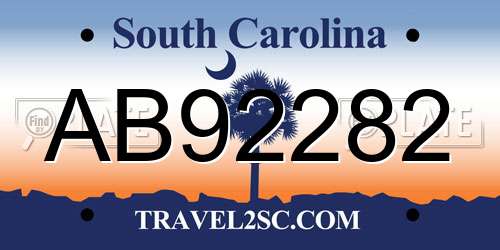 AB92282 South Carolina License Plate