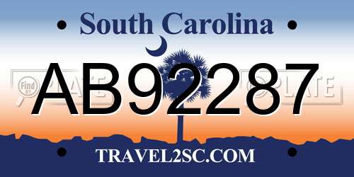 AB92287 South Carolina License Plate