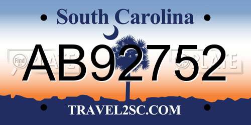 AB92752 South Carolina License Plate