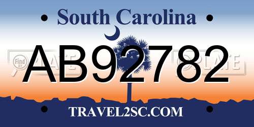 AB92782 South Carolina License Plate