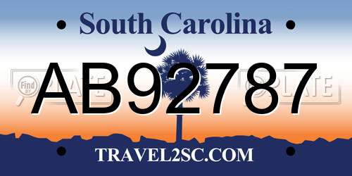 AB92787 South Carolina License Plate