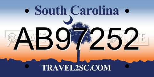 AB97252 South Carolina License Plate