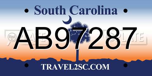 AB97287 South Carolina License Plate