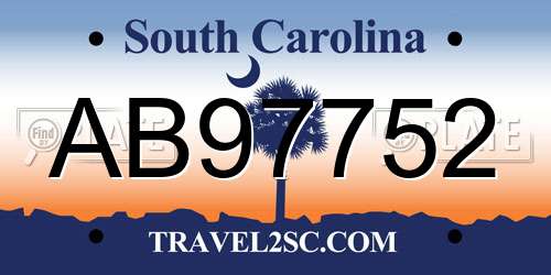 AB97752 South Carolina License Plate