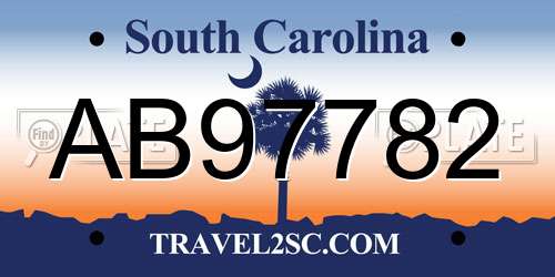 AB97782 South Carolina License Plate