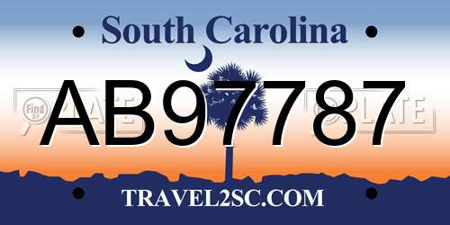 AB97787 South Carolina License Plate