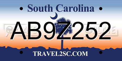 AB9Z252 South Carolina License Plate