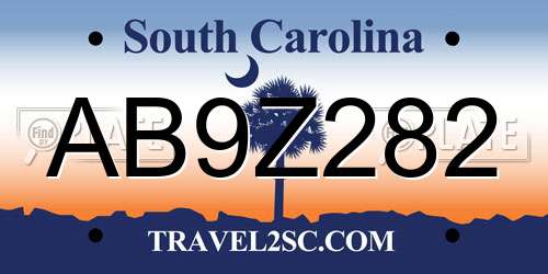 AB9Z282 South Carolina License Plate