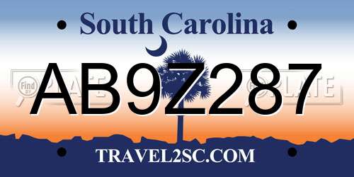 AB9Z287 South Carolina License Plate