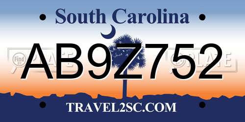 AB9Z752 South Carolina License Plate