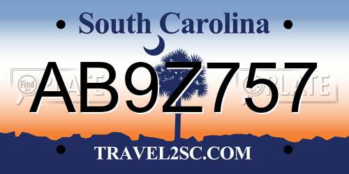 AB9Z757 South Carolina License Plate