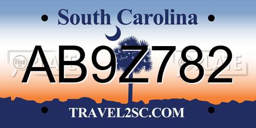 AB9Z782 South Carolina License Plate