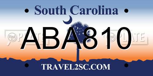 ABA810 South Carolina License Plate