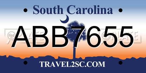ABB7655 South Carolina License Plate