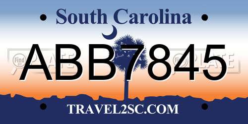 ABB7845 South Carolina License Plate
