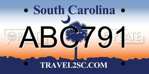 ABC791 South Carolina License Plate
