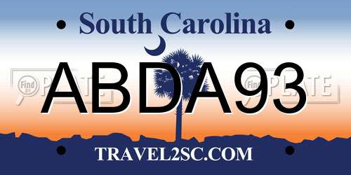 ABDA93 South Carolina License Plate