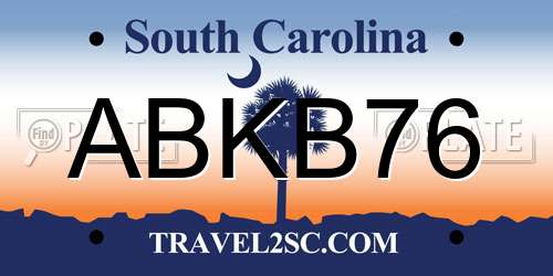 ABKB76 South Carolina License Plate