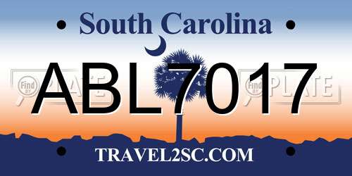 ABL7017 South Carolina License Plate
